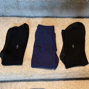 3 pair LIKE NEW Polo by Ralph Lauren Men's dress Black and Navy Socks.